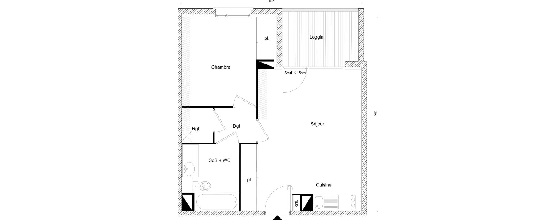 Appartement T2 de 42,75 m2 &agrave; Labarthe-Sur-L&egrave;ze Centre