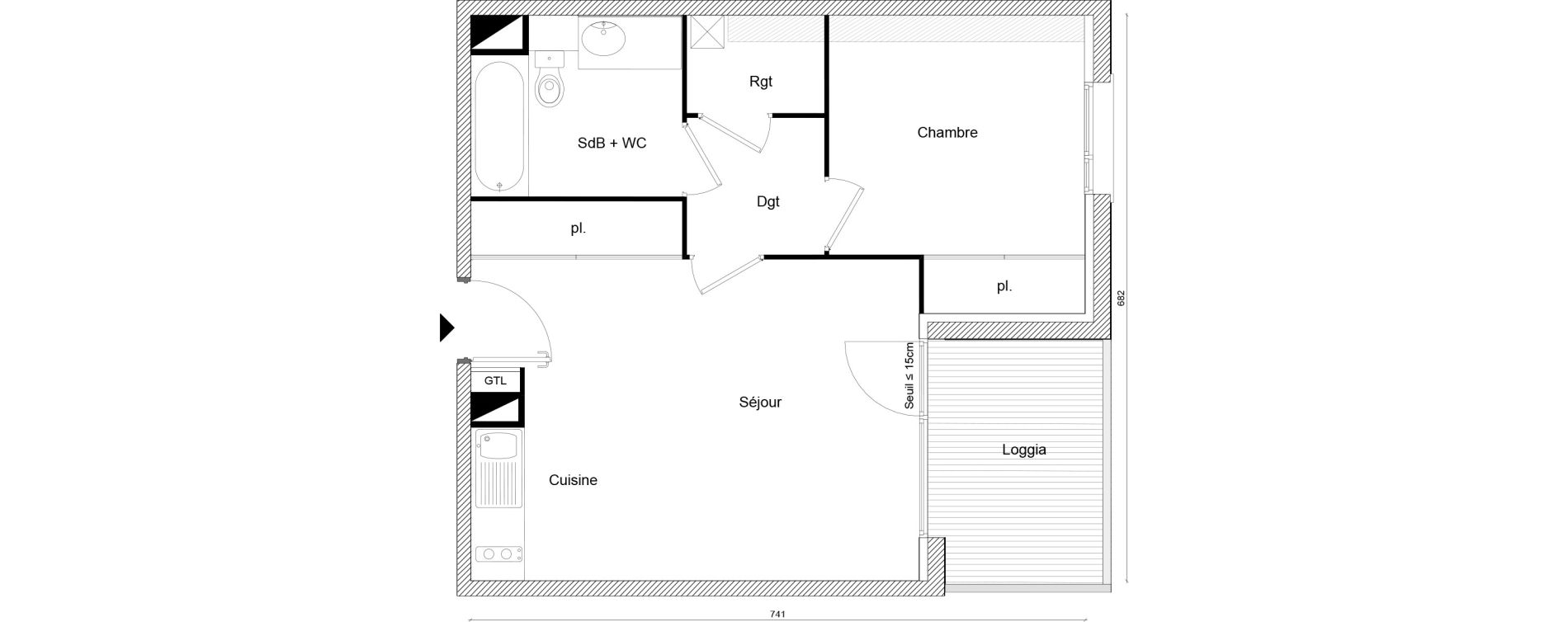 Appartement T2 de 42,62 m2 &agrave; Labarthe-Sur-L&egrave;ze Centre
