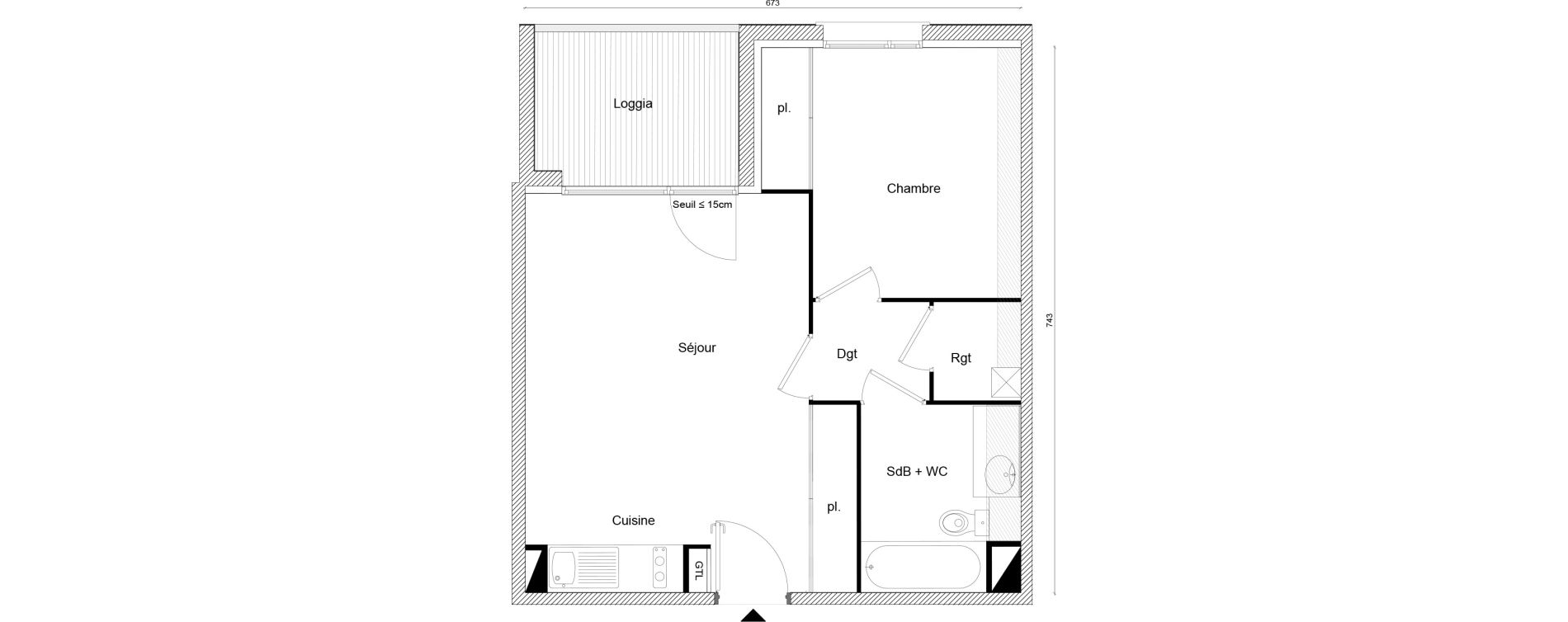 Appartement T2 de 42,19 m2 &agrave; Labarthe-Sur-L&egrave;ze Centre