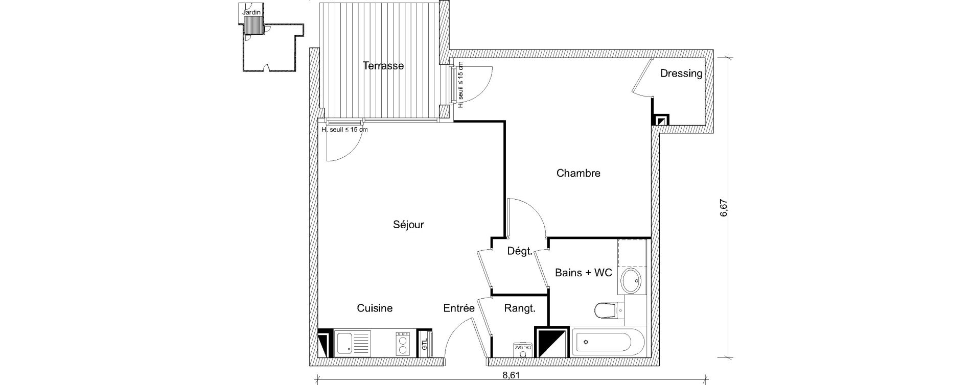 Appartement T2 de 44,79 m2 &agrave; Labarthe-Sur-L&egrave;ze Centre
