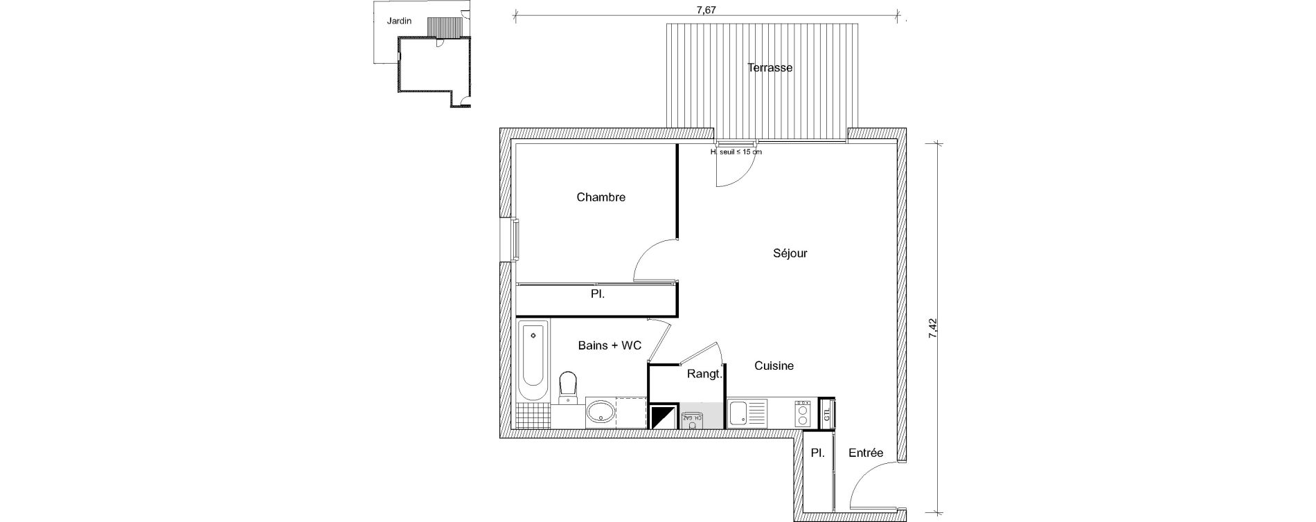 Appartement T2 de 45,80 m2 &agrave; Labarthe-Sur-L&egrave;ze Centre