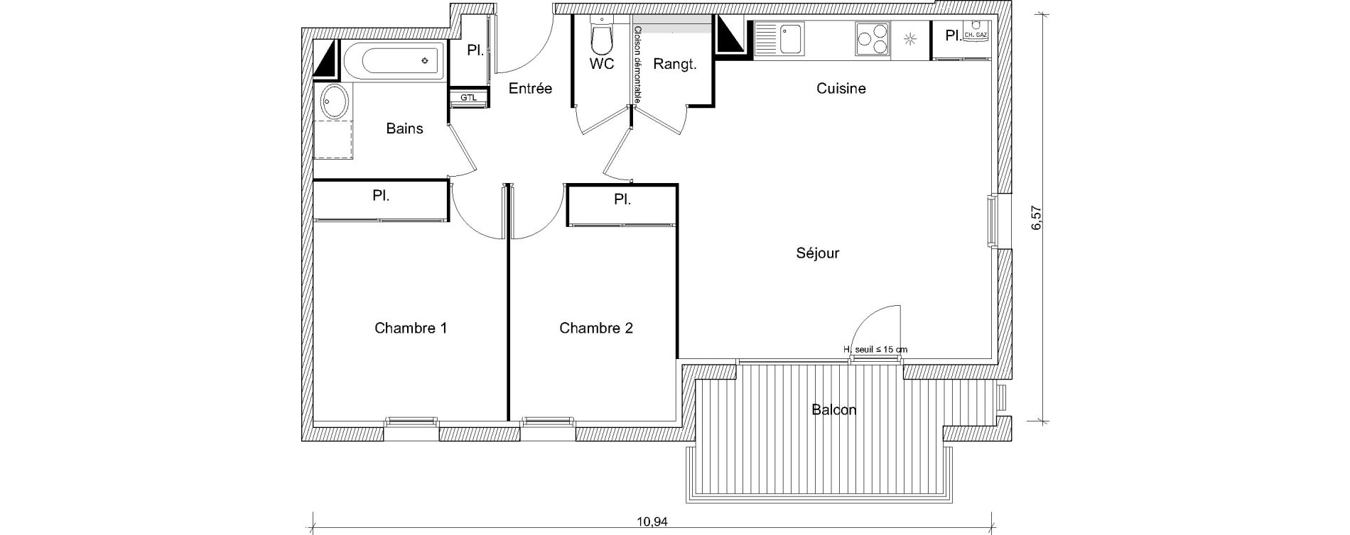 Appartement T3 de 62,85 m2 &agrave; Labarthe-Sur-L&egrave;ze Centre