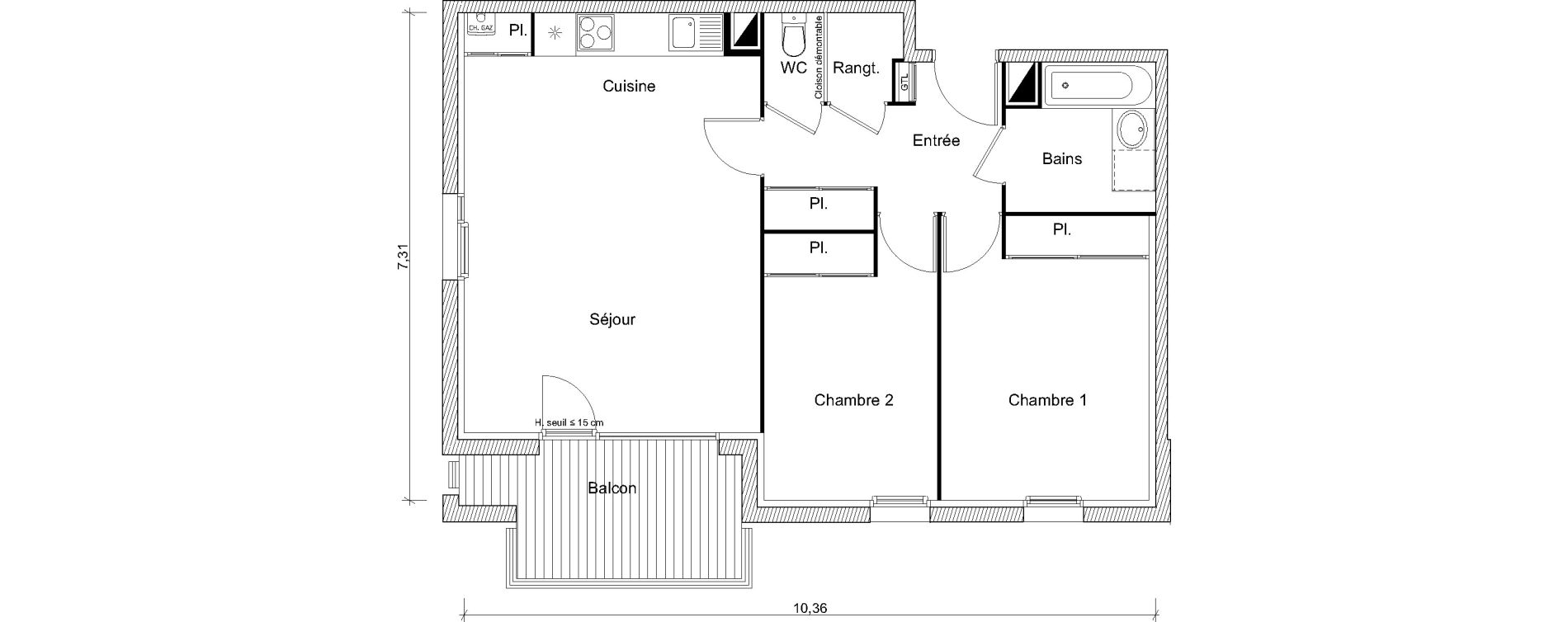 Appartement T3 de 65,45 m2 &agrave; Labarthe-Sur-L&egrave;ze Centre