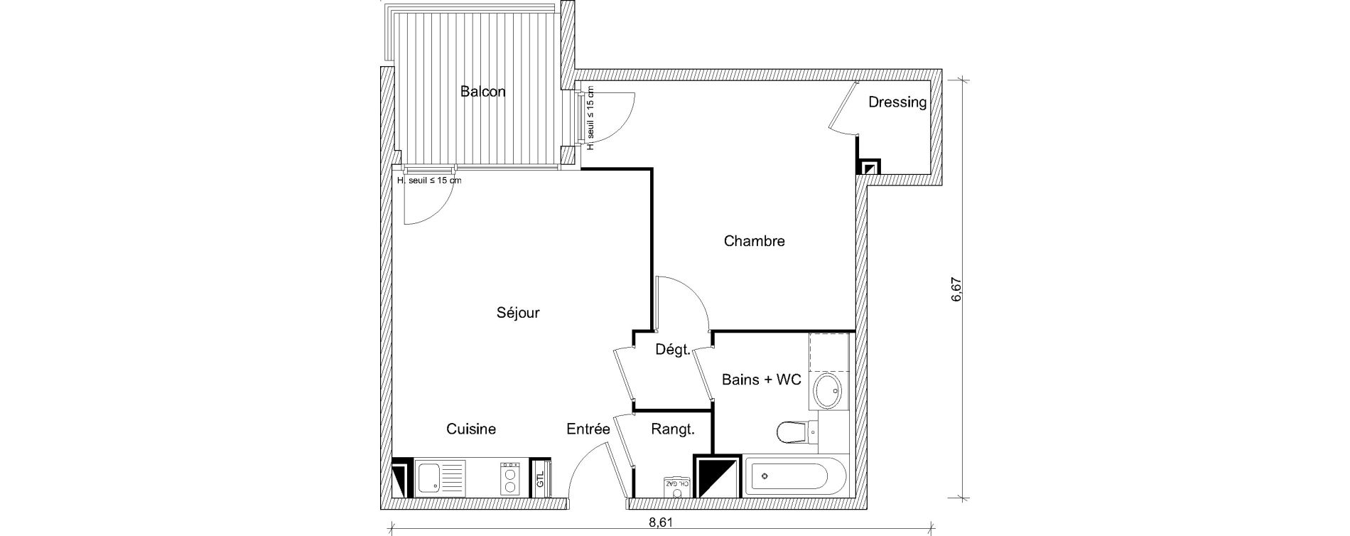 Appartement T2 de 44,79 m2 &agrave; Labarthe-Sur-L&egrave;ze Centre