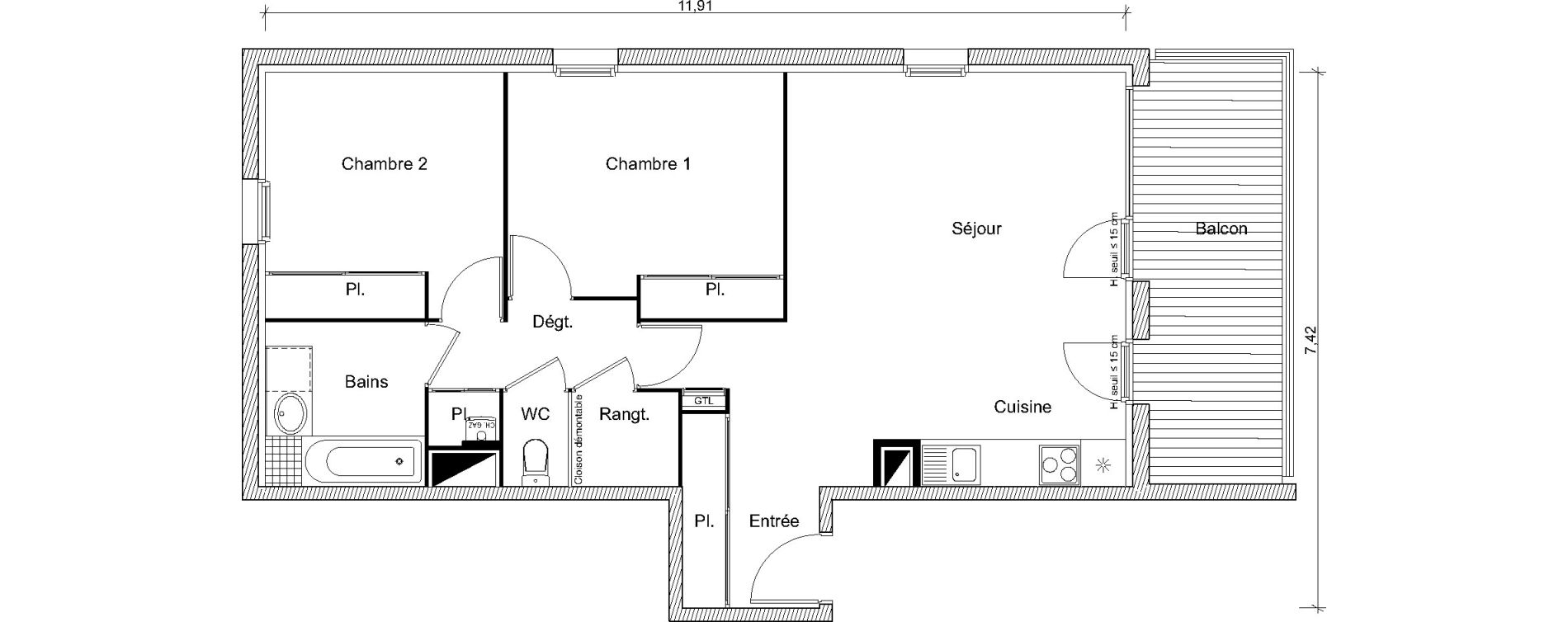 Appartement T3 de 68,68 m2 &agrave; Labarthe-Sur-L&egrave;ze Centre
