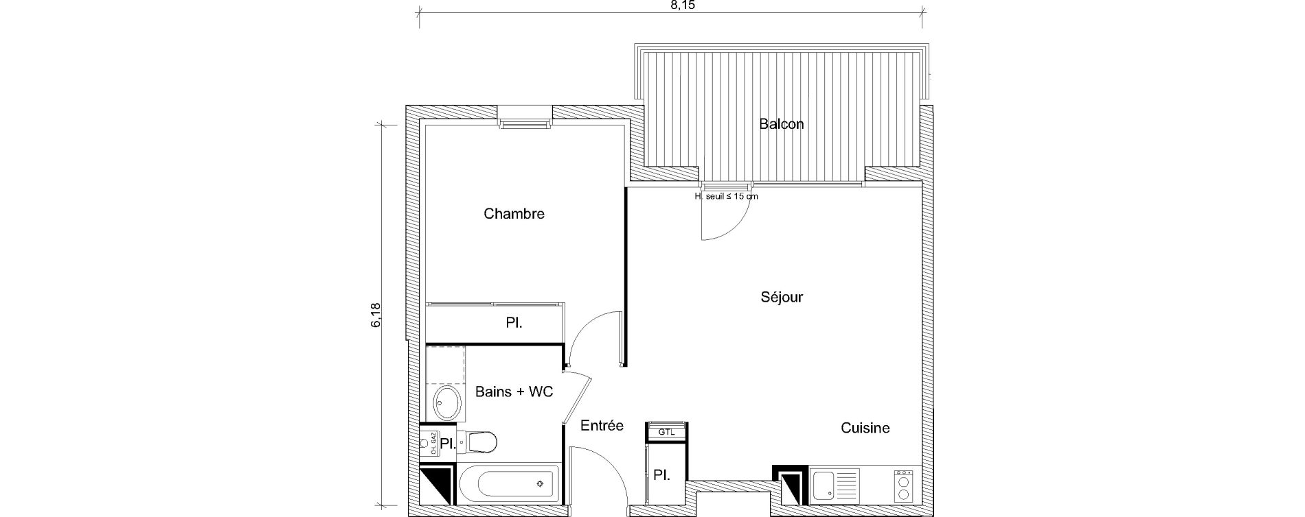 Appartement T2 de 42,68 m2 &agrave; Labarthe-Sur-L&egrave;ze Centre