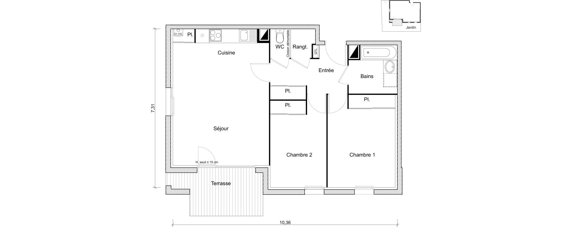 Appartement T3 de 65,45 m2 &agrave; Labarthe-Sur-L&egrave;ze Centre