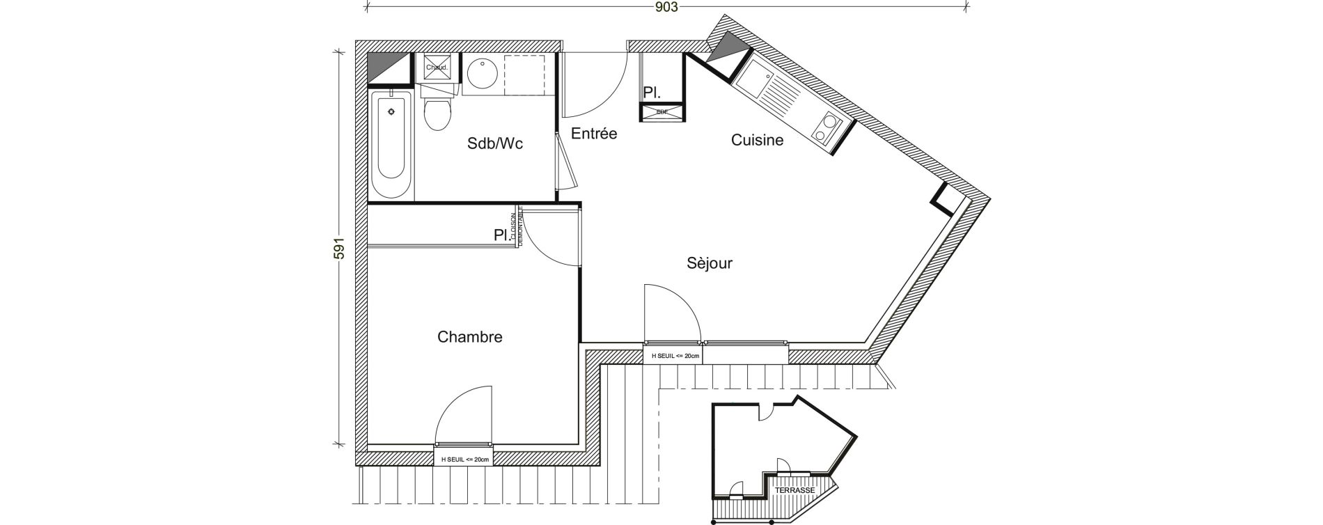 Appartement T2 de 37,89 m2 &agrave; Labarthe-Sur-L&egrave;ze Centre