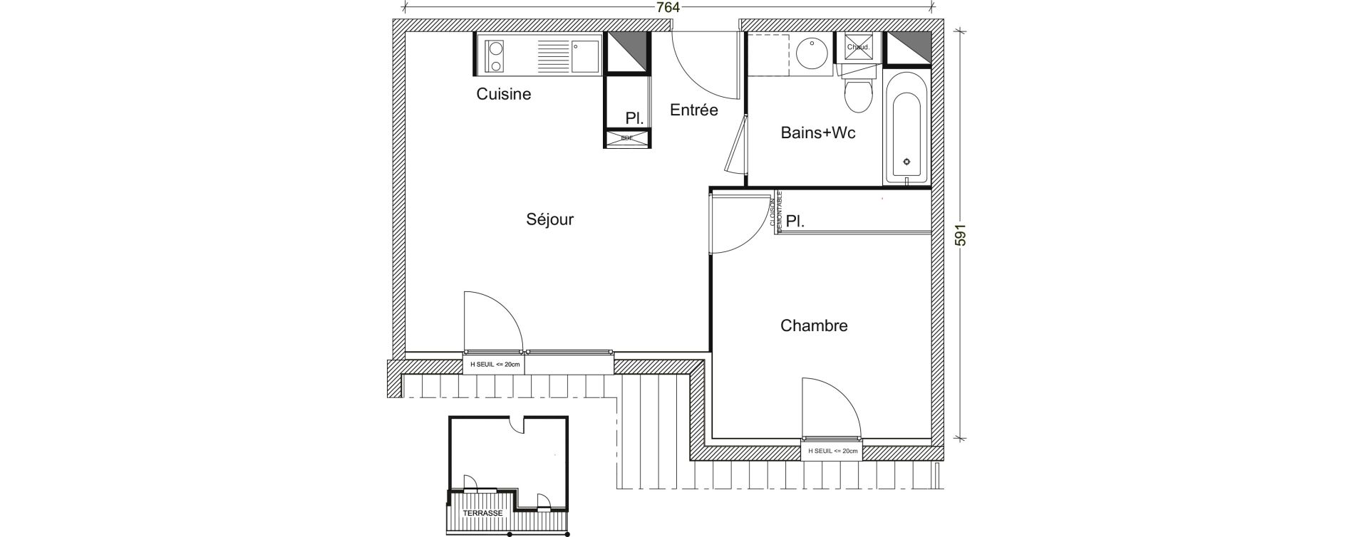 Appartement T2 de 38,05 m2 &agrave; Labarthe-Sur-L&egrave;ze Centre