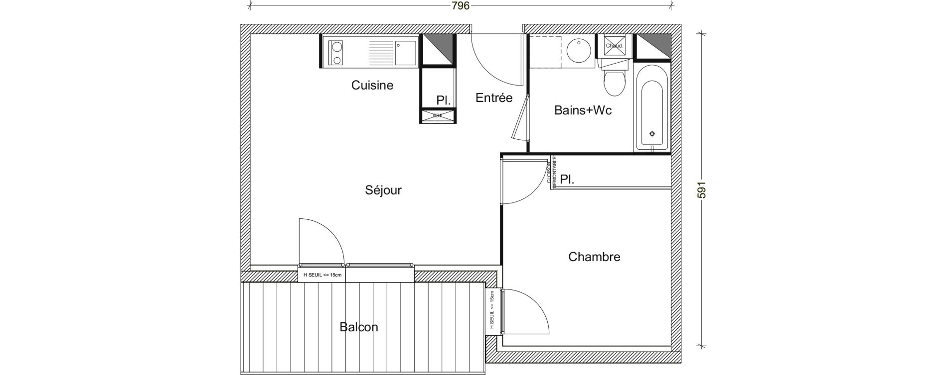 Appartement T2 de 38,21 m2 &agrave; Labarthe-Sur-L&egrave;ze Centre