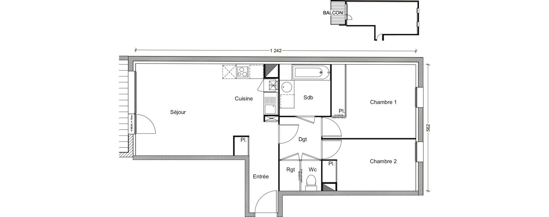 Appartement T3 de 61,47 m2 &agrave; Labarthe-Sur-L&egrave;ze Centre