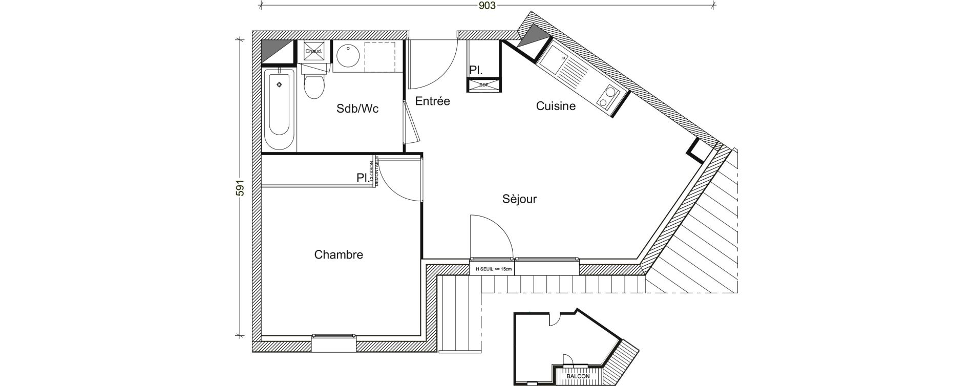Appartement T2 de 37,89 m2 &agrave; Labarthe-Sur-L&egrave;ze Centre