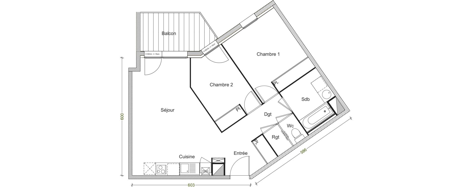 Appartement T3 de 58,47 m2 &agrave; Labarthe-Sur-L&egrave;ze Centre