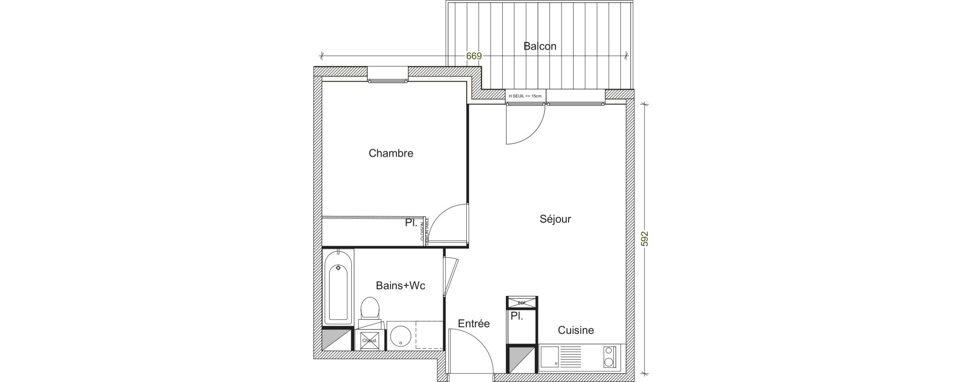 Appartement T2 de 38,28 m2 &agrave; Labarthe-Sur-L&egrave;ze Centre
