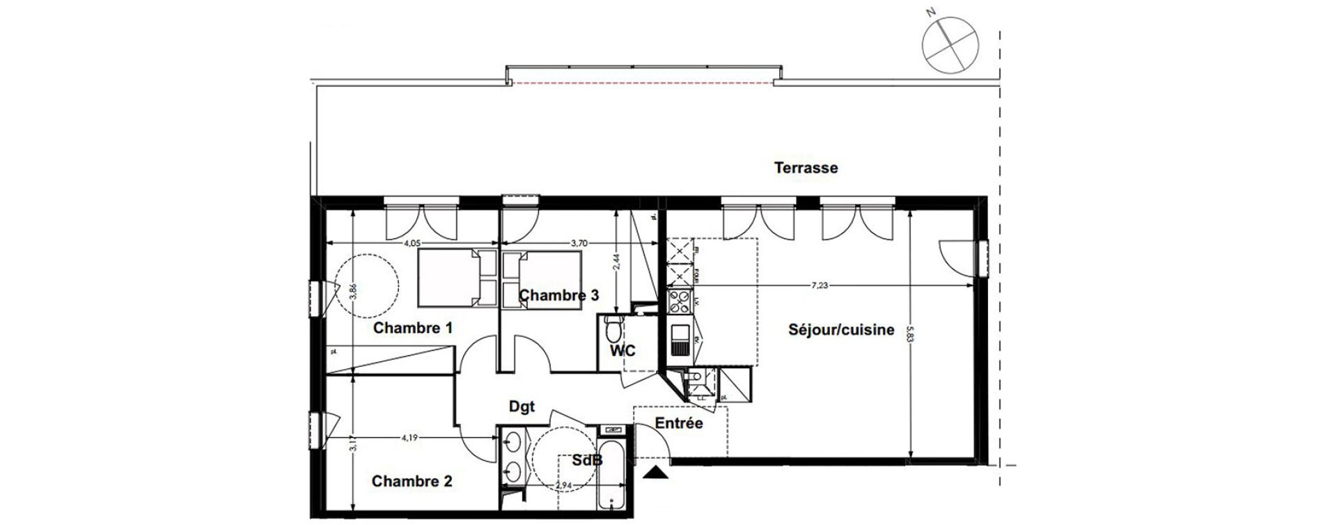 Appartement T4 de 94,78 m2 &agrave; Labarthe-Sur-L&egrave;ze Centre