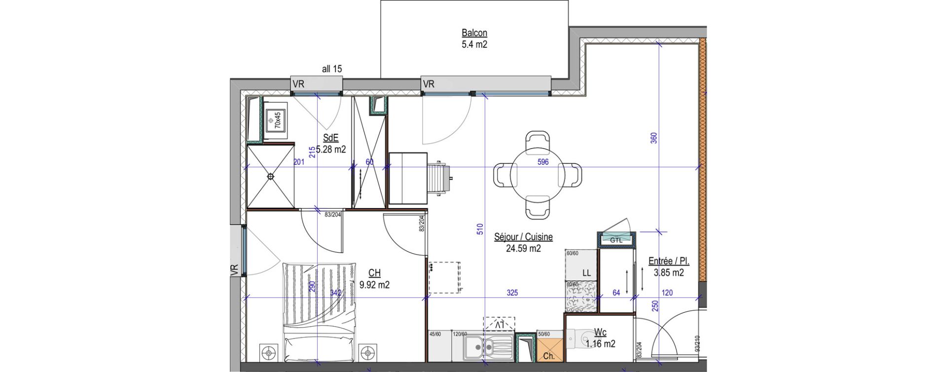 Appartement T2 de 44,80 m2 &agrave; Lab&egrave;ge Centre