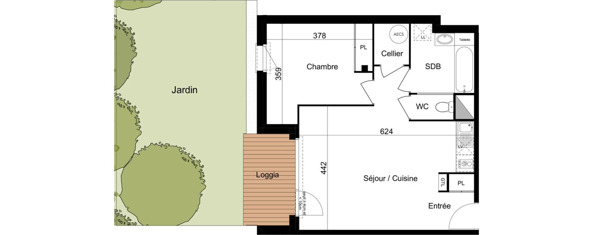 Appartement T2 de 47,73 m2 &agrave; Lab&egrave;ge Centre