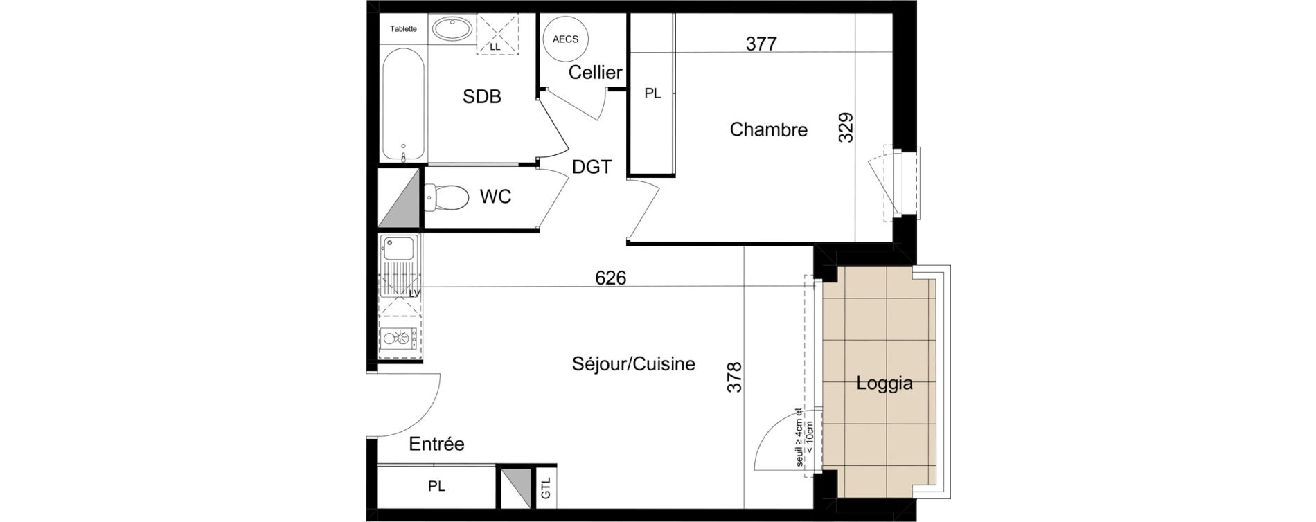 Appartement T2 de 46,27 m2 &agrave; Lab&egrave;ge Centre