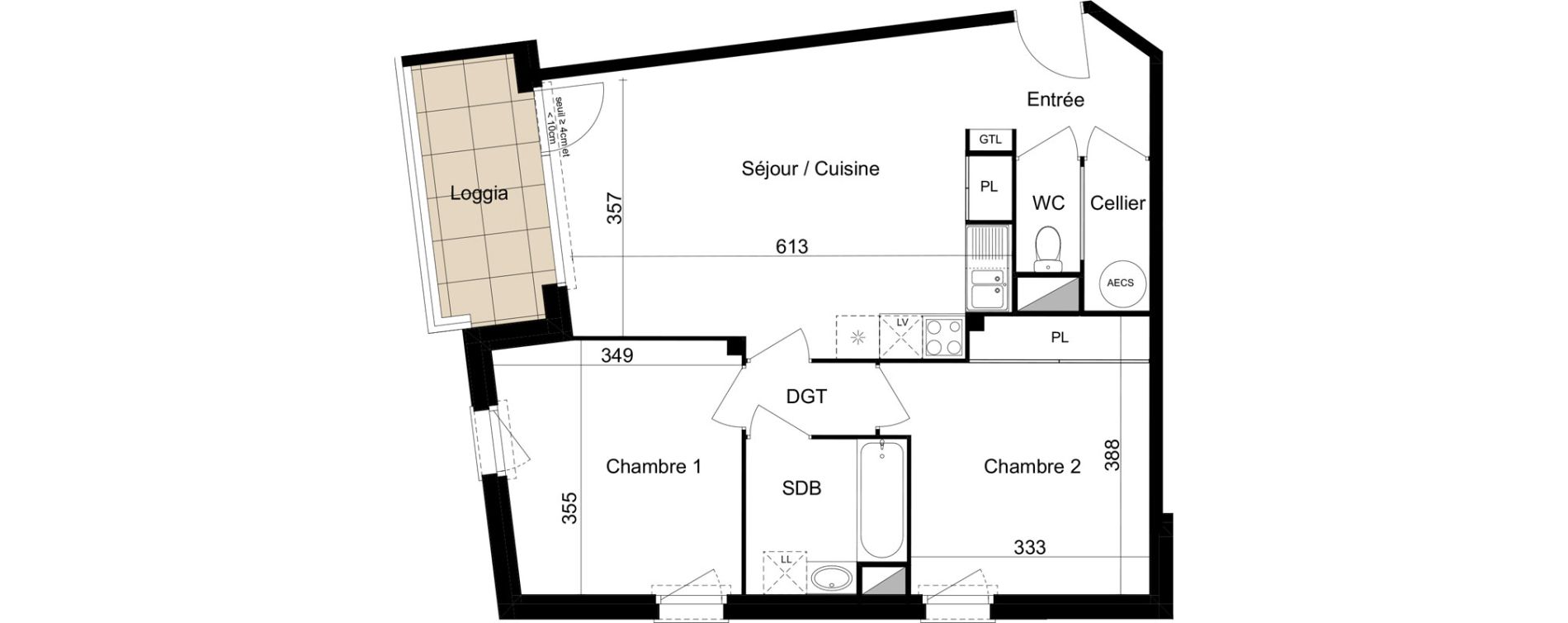 Appartement T3 de 63,36 m2 &agrave; Lab&egrave;ge Centre