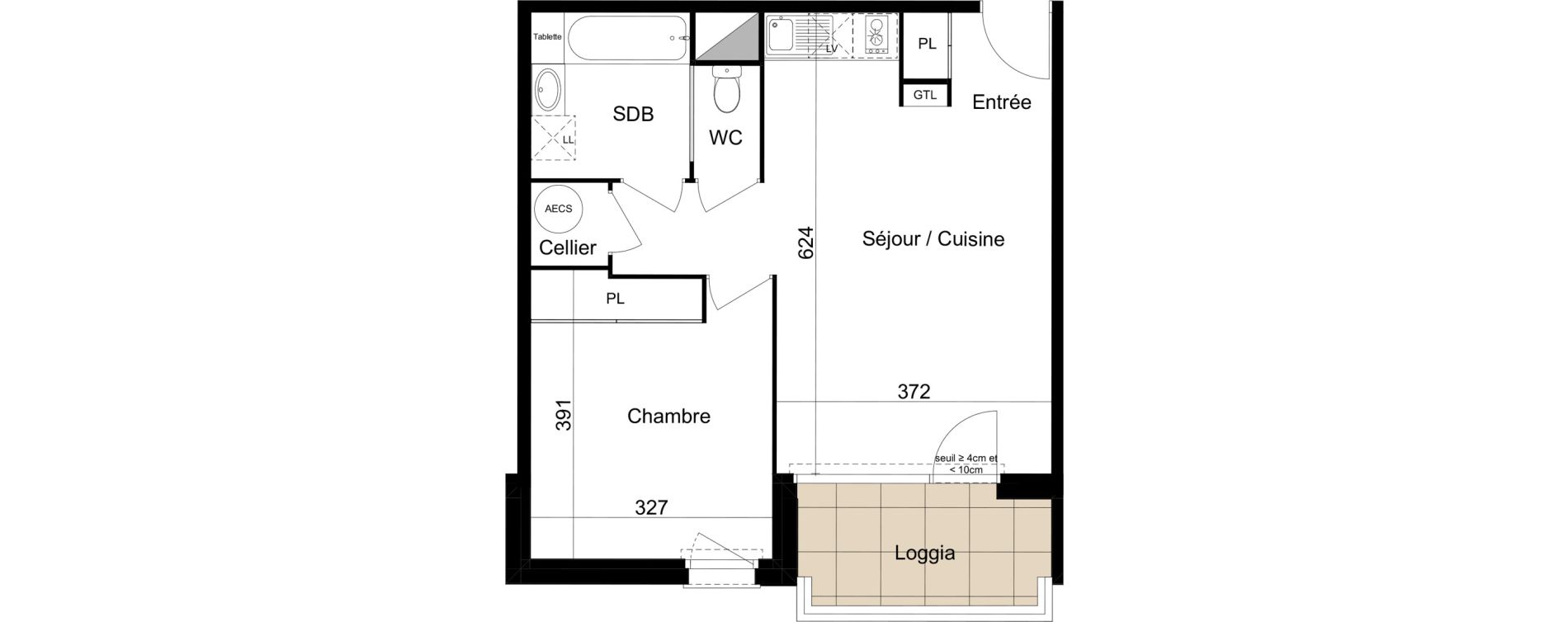 Appartement T2 de 46,00 m2 &agrave; Lab&egrave;ge Centre
