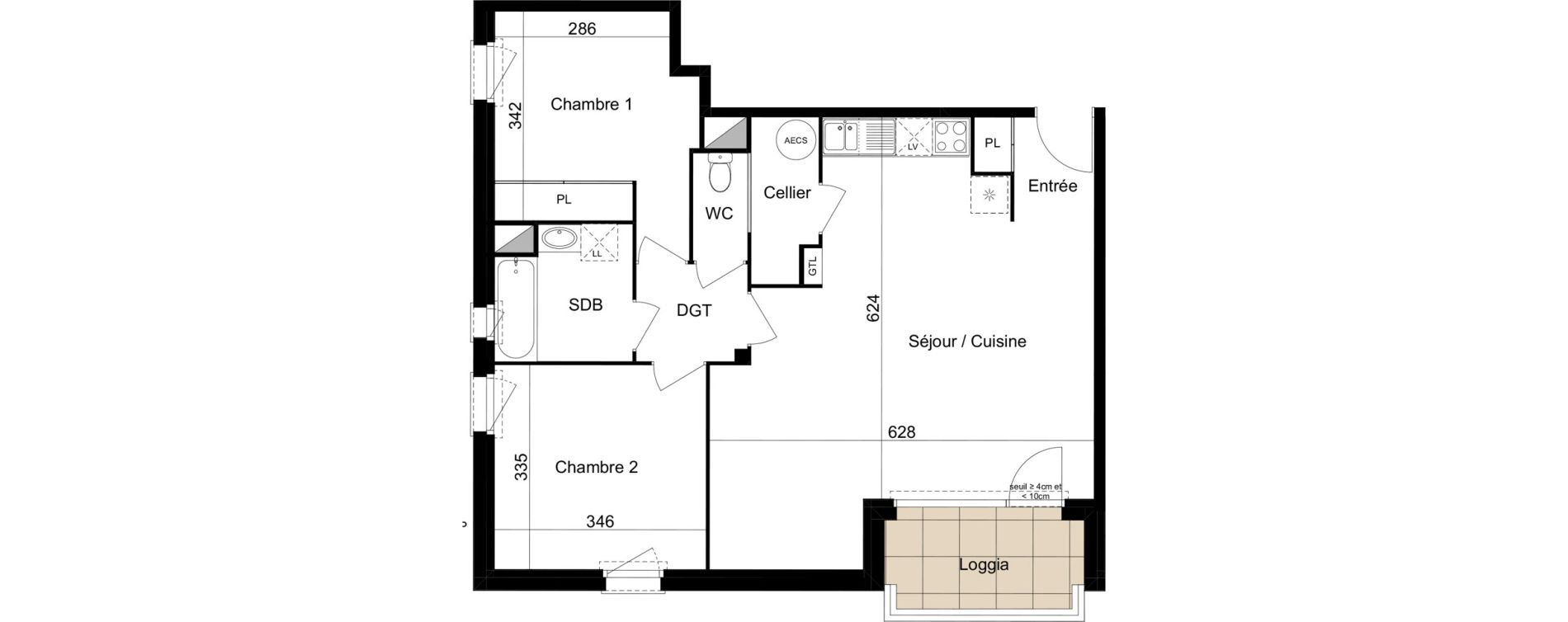 Appartement T3 de 70,89 m2 &agrave; Lab&egrave;ge Centre