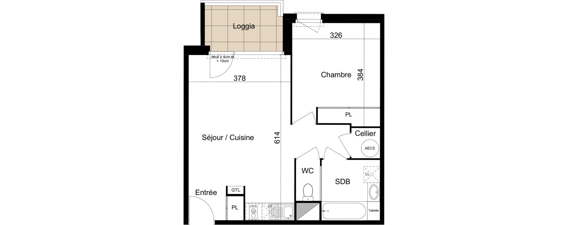 Appartement T2 de 45,70 m2 &agrave; Lab&egrave;ge Centre