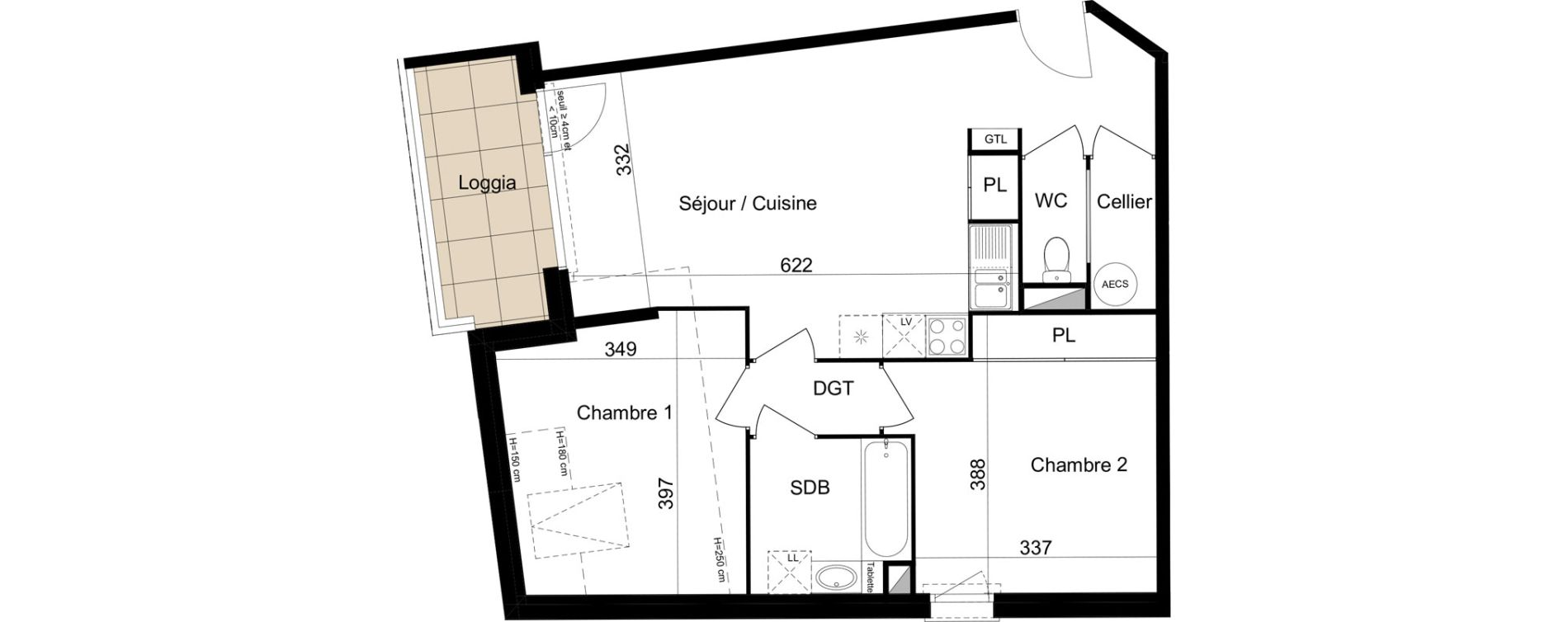 Appartement T3 de 62,47 m2 &agrave; Lab&egrave;ge Centre