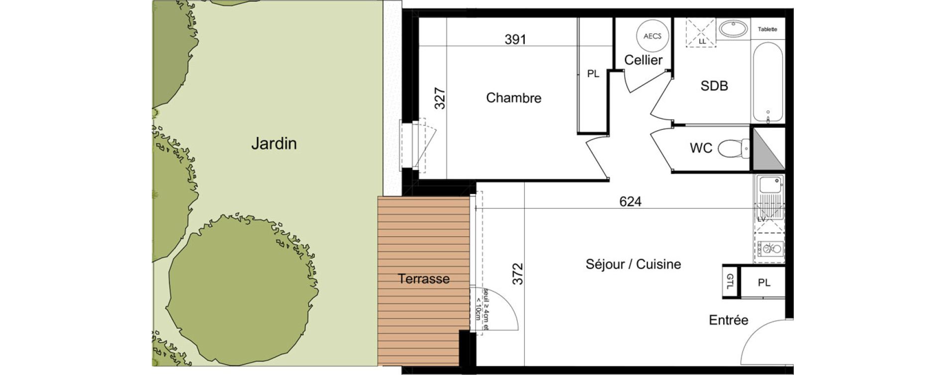 Appartement T2 de 46,00 m2 &agrave; Lab&egrave;ge Centre