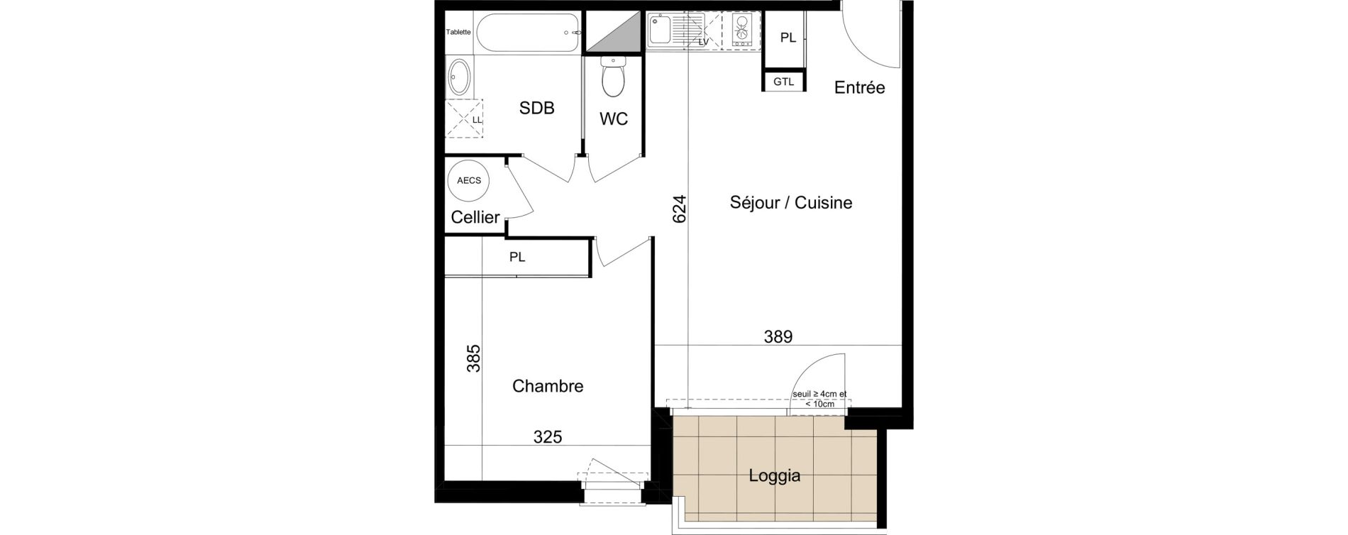 Appartement T2 de 46,89 m2 &agrave; Lab&egrave;ge Centre