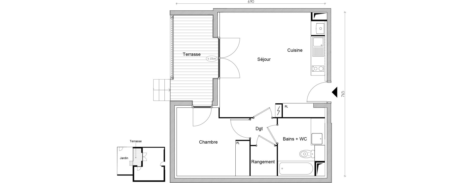 Appartement T2 de 42,32 m2 &agrave; Lacroix-Falgarde Centre