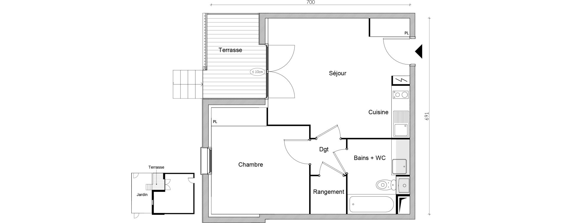 Appartement T2 de 40,81 m2 &agrave; Lacroix-Falgarde Centre