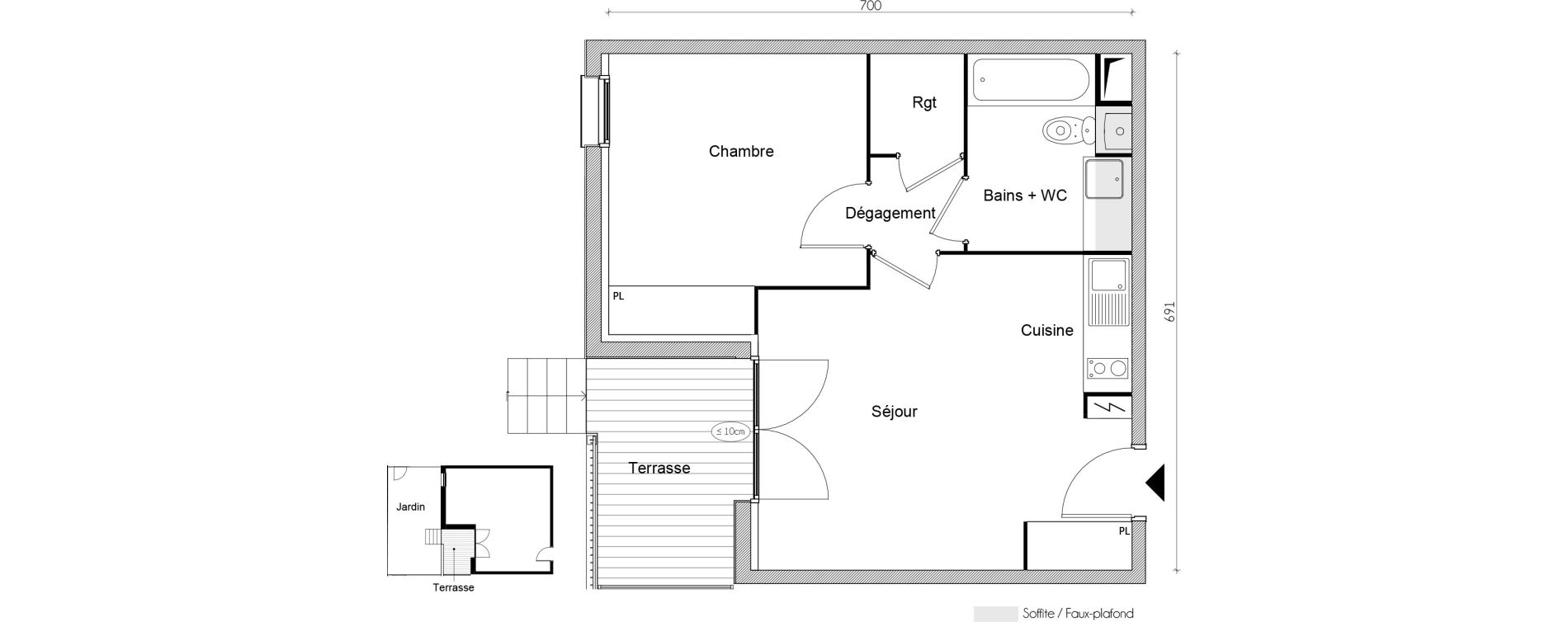 Appartement T2 de 40,83 m2 &agrave; Lacroix-Falgarde Centre