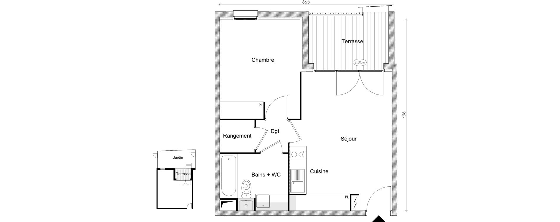 Appartement T2 de 40,59 m2 &agrave; Lacroix-Falgarde Centre