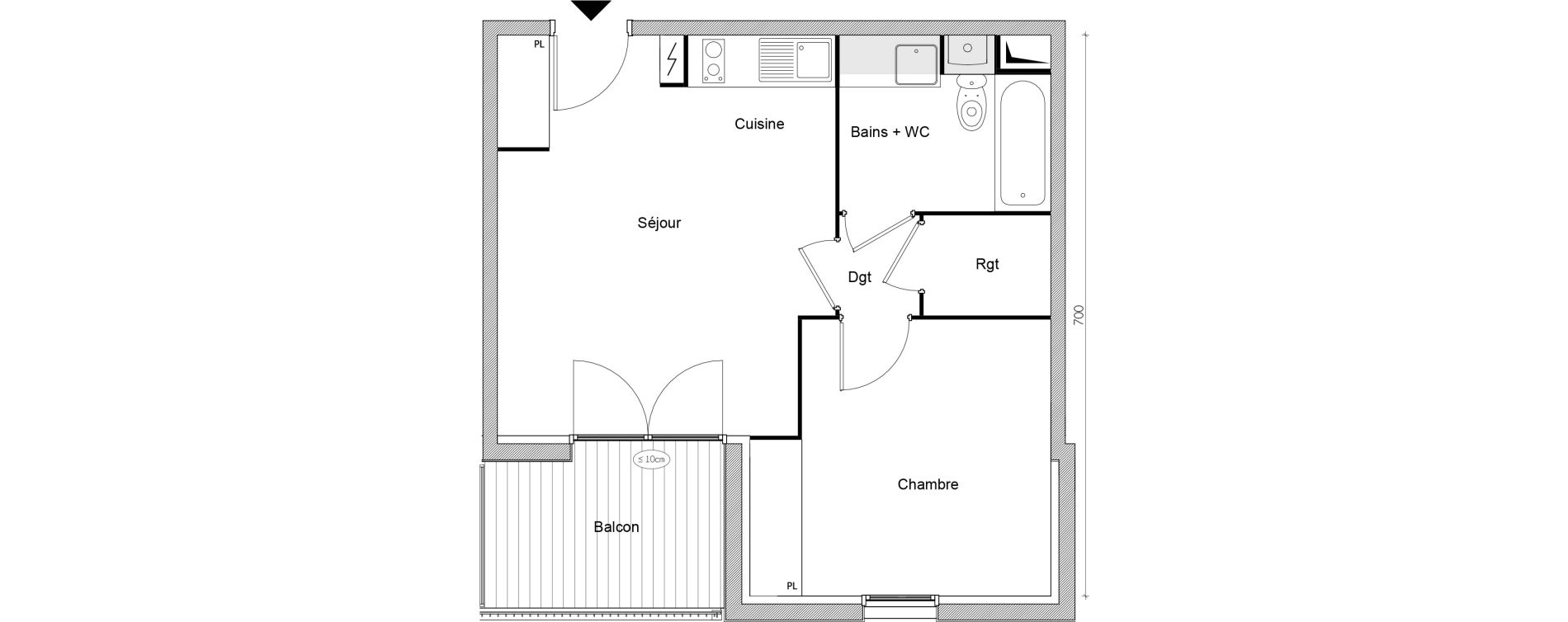 Appartement T2 de 40,79 m2 &agrave; Lacroix-Falgarde Centre