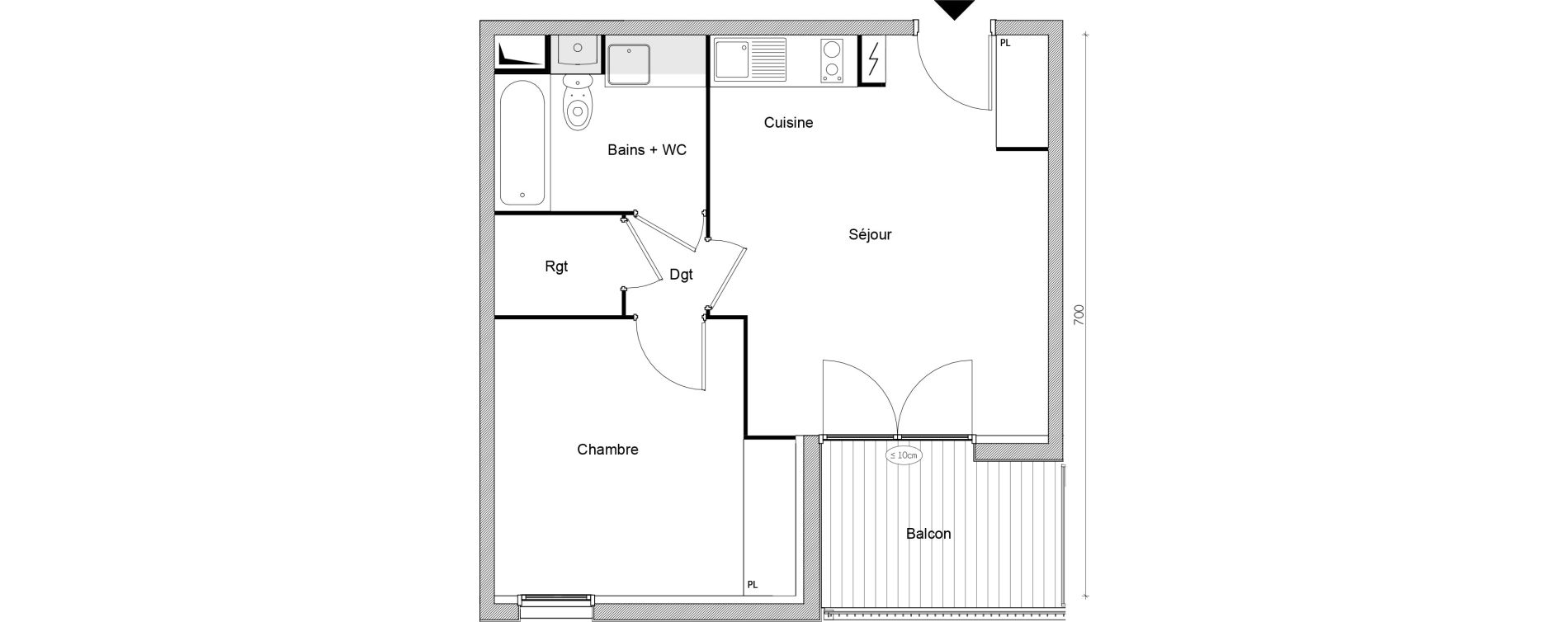 Appartement T2 de 40,82 m2 &agrave; Lacroix-Falgarde Centre