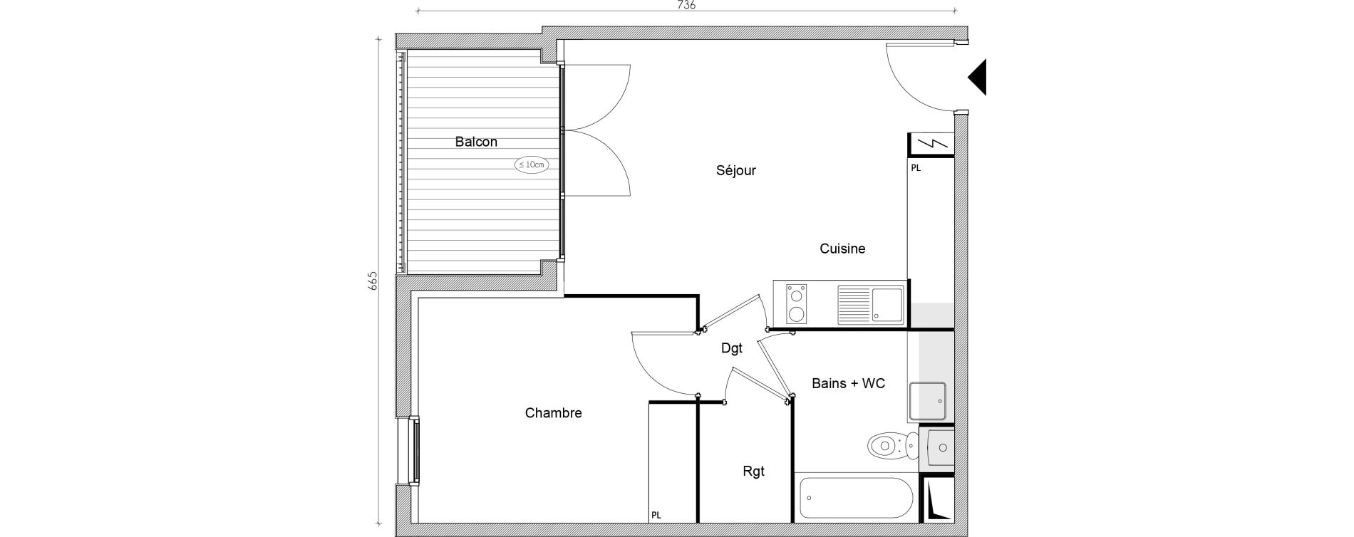 Appartement T2 de 40,59 m2 &agrave; Lacroix-Falgarde Centre