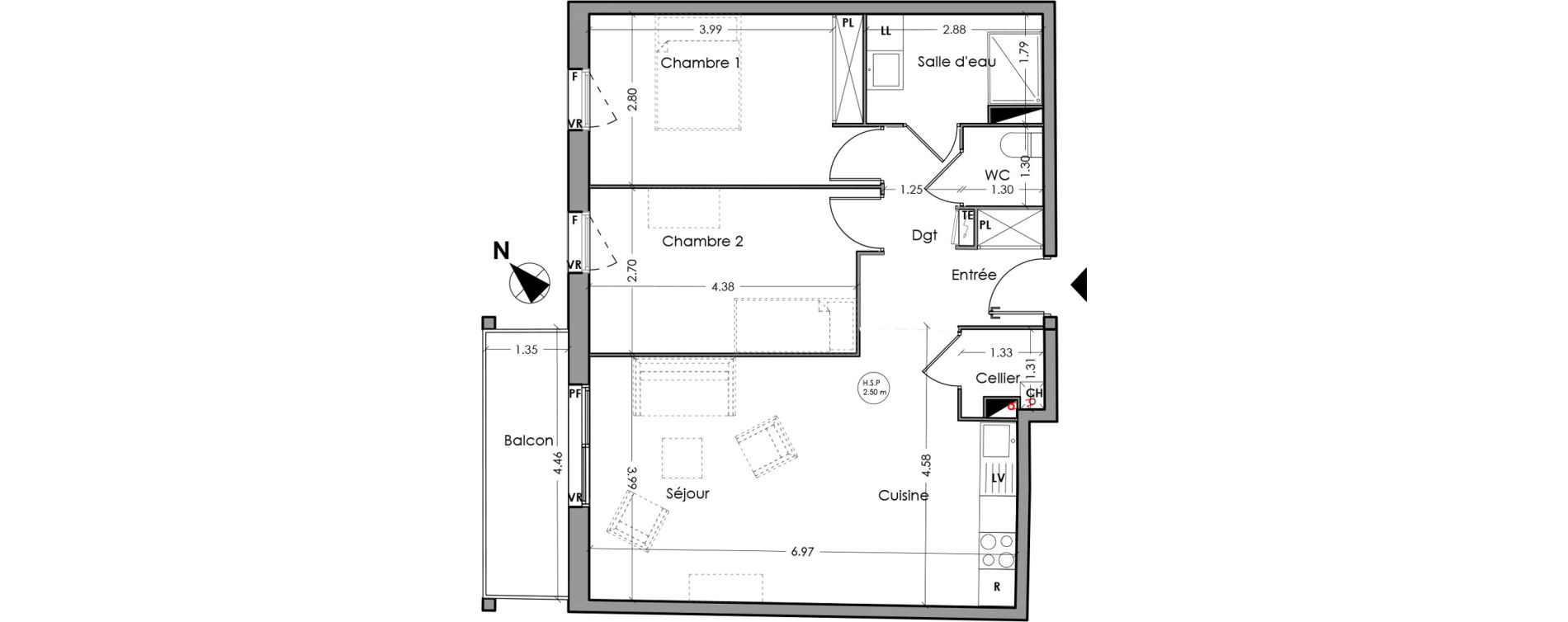 Appartement T3 de 68,40 m2 &agrave; Lacroix-Falgarde Centre