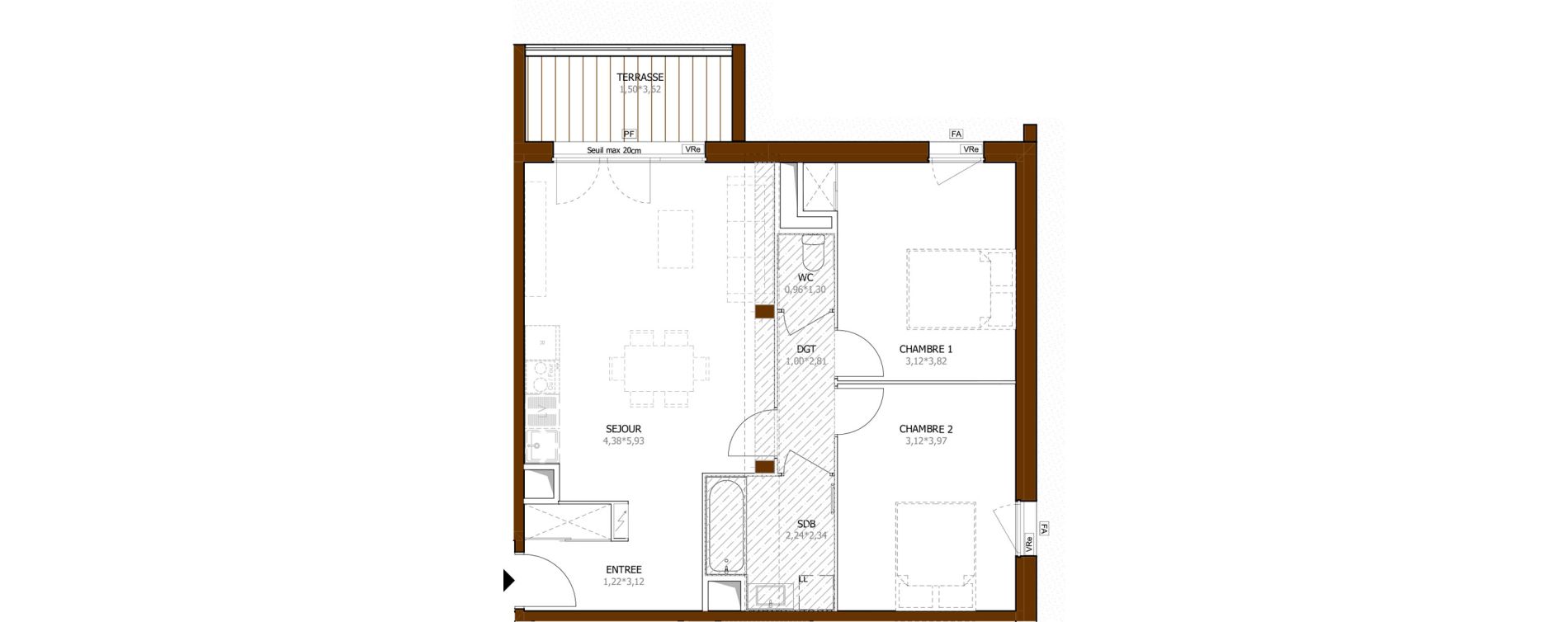 Appartement T3 de 64,12 m2 &agrave; Launaguet Centre