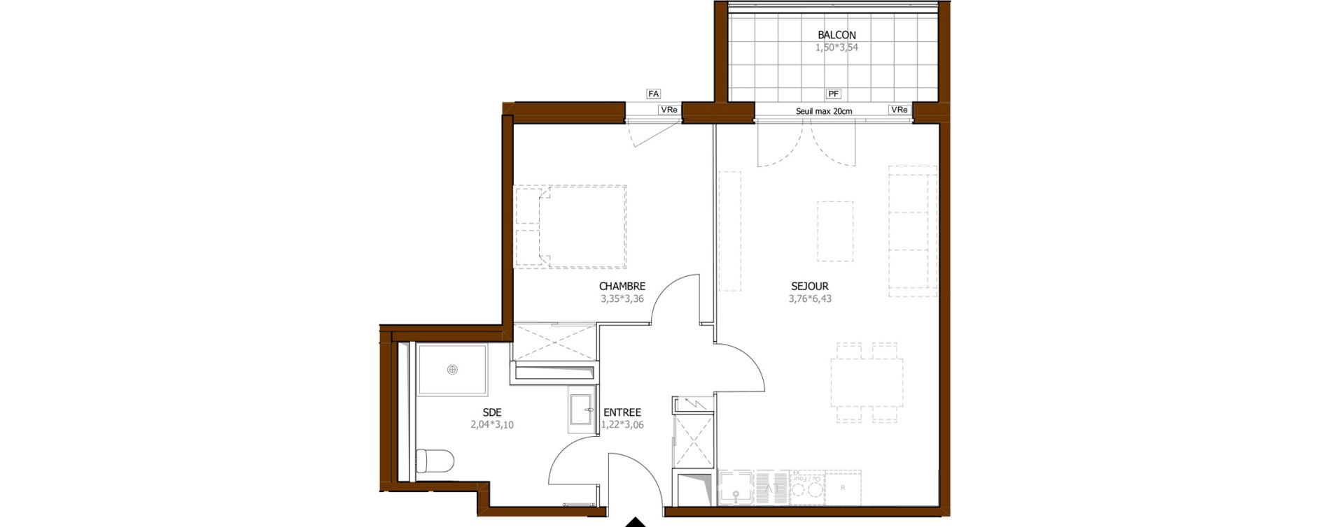 Appartement T2 de 48,21 m2 &agrave; Launaguet Centre