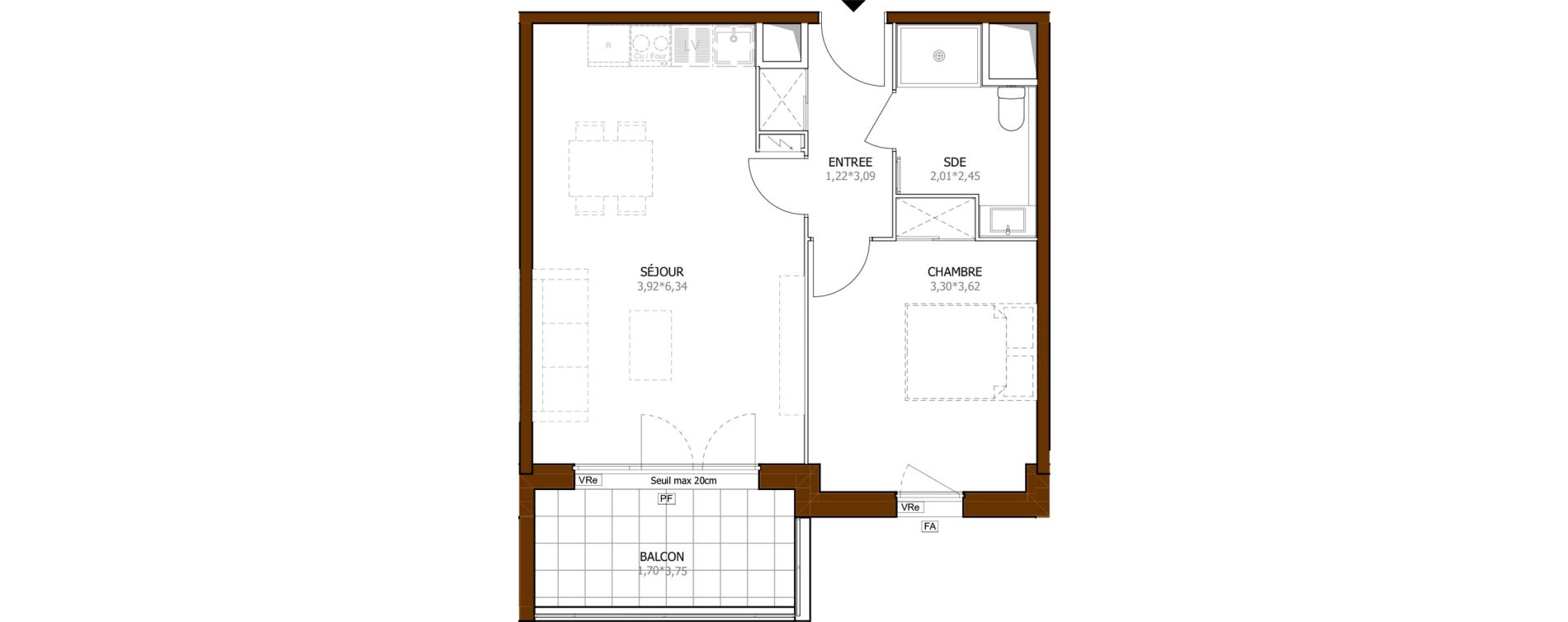 Appartement T2 de 45,01 m2 &agrave; Launaguet Centre