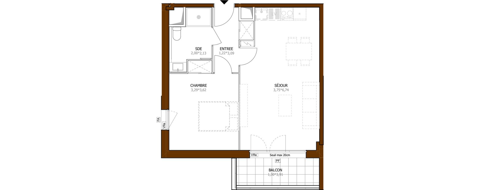 Appartement T2 de 45,40 m2 &agrave; Launaguet Centre