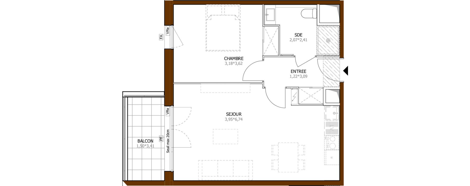 Appartement T2 de 45,93 m2 &agrave; Launaguet Centre