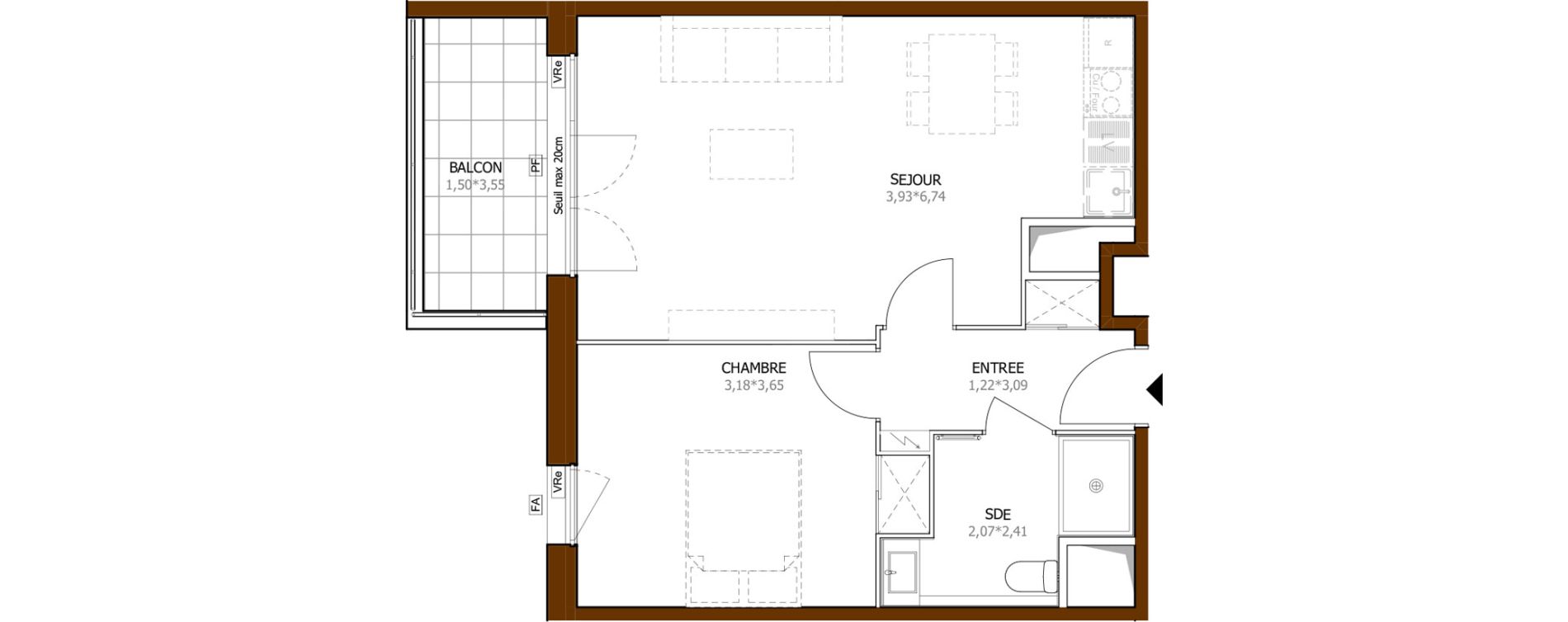 Appartement T2 de 45,15 m2 &agrave; Launaguet Centre