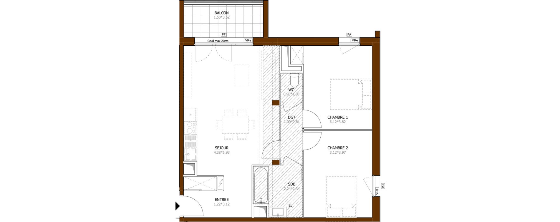 Appartement T3 de 65,37 m2 &agrave; Launaguet Centre
