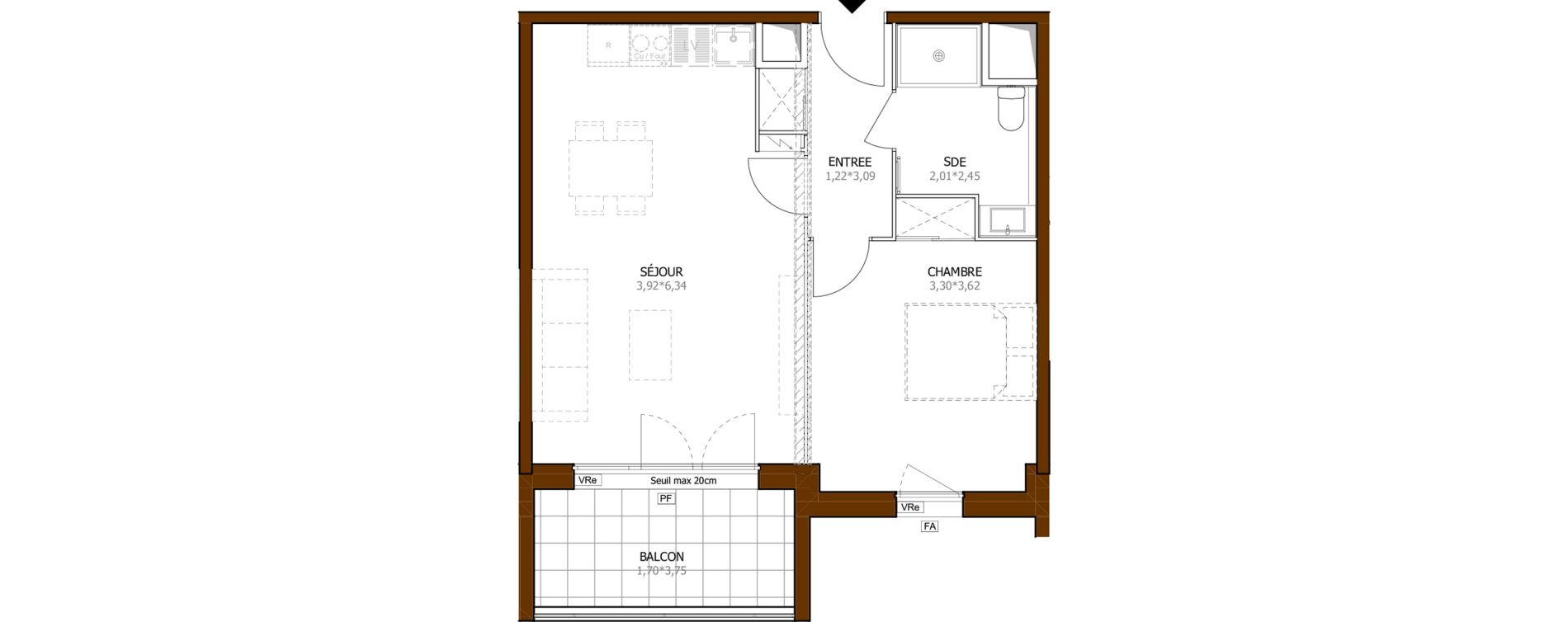 Appartement T2 de 45,01 m2 &agrave; Launaguet Centre
