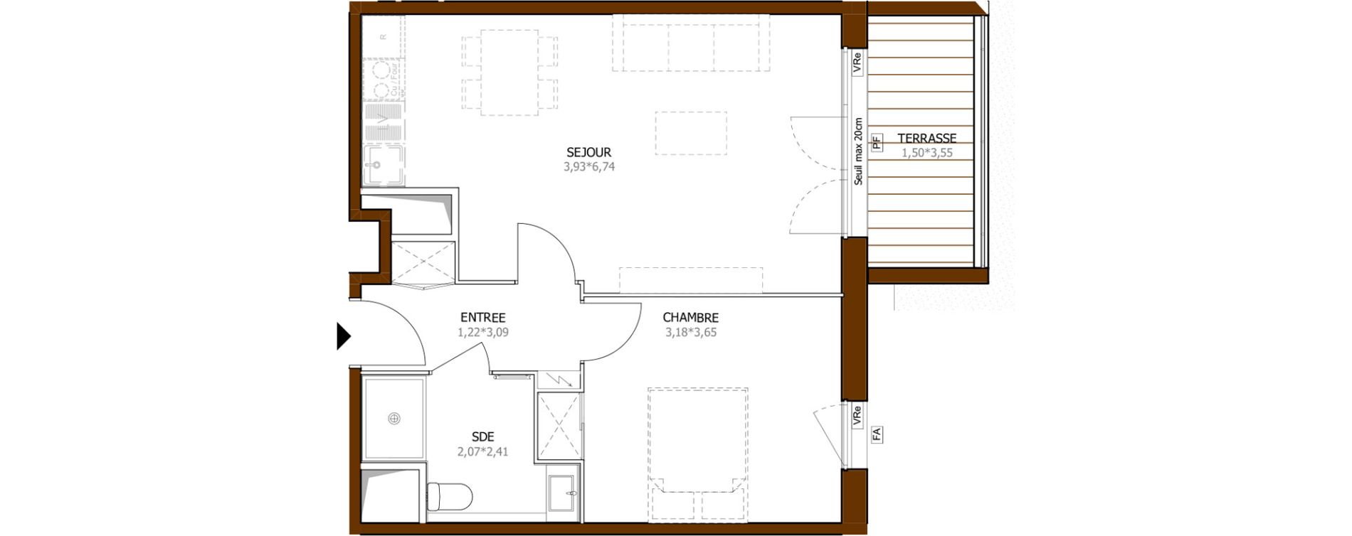 Appartement T2 de 45,16 m2 &agrave; Launaguet Centre
