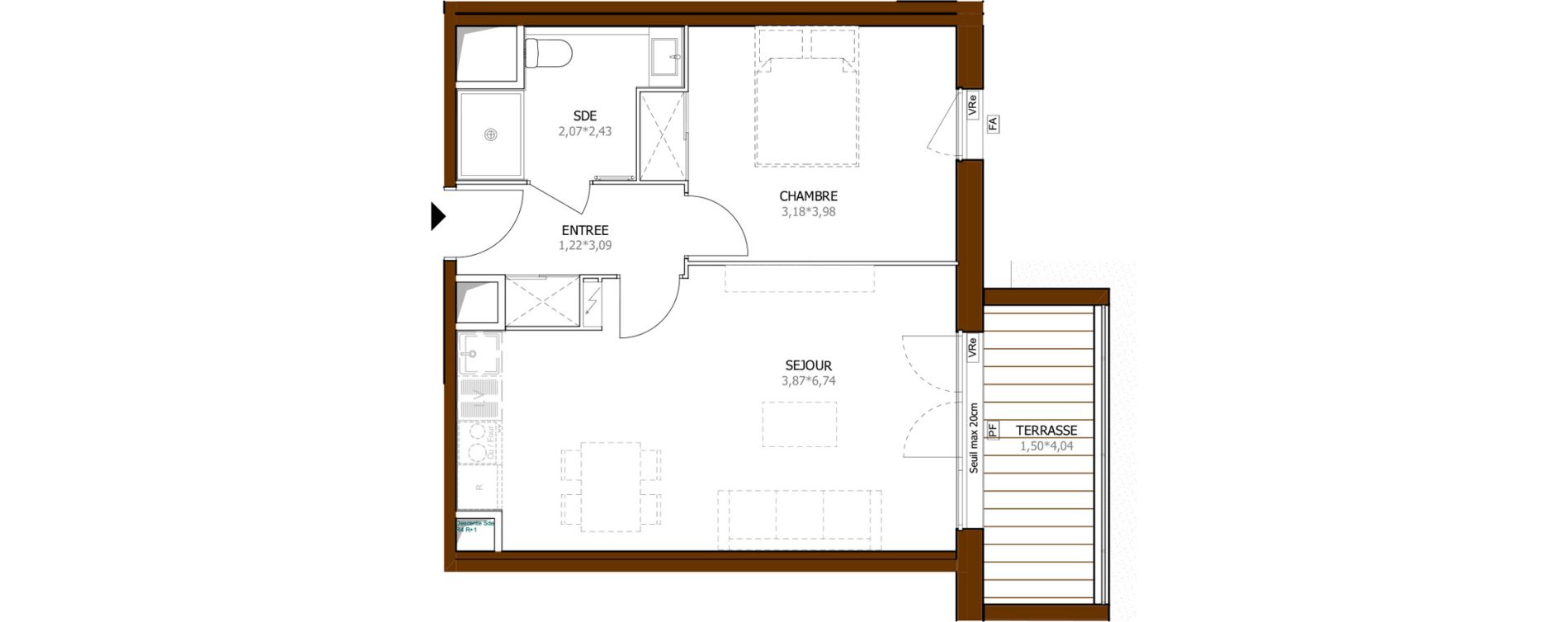 Appartement T2 de 45,07 m2 &agrave; Launaguet Centre