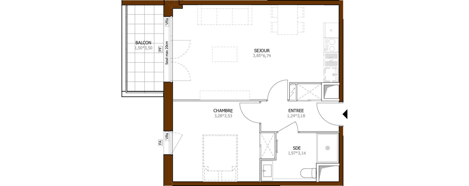 Appartement T2 de 45,95 m2 &agrave; Launaguet Centre