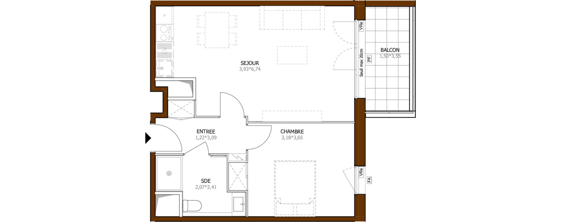 Appartement T2 de 45,14 m2 &agrave; Launaguet Centre