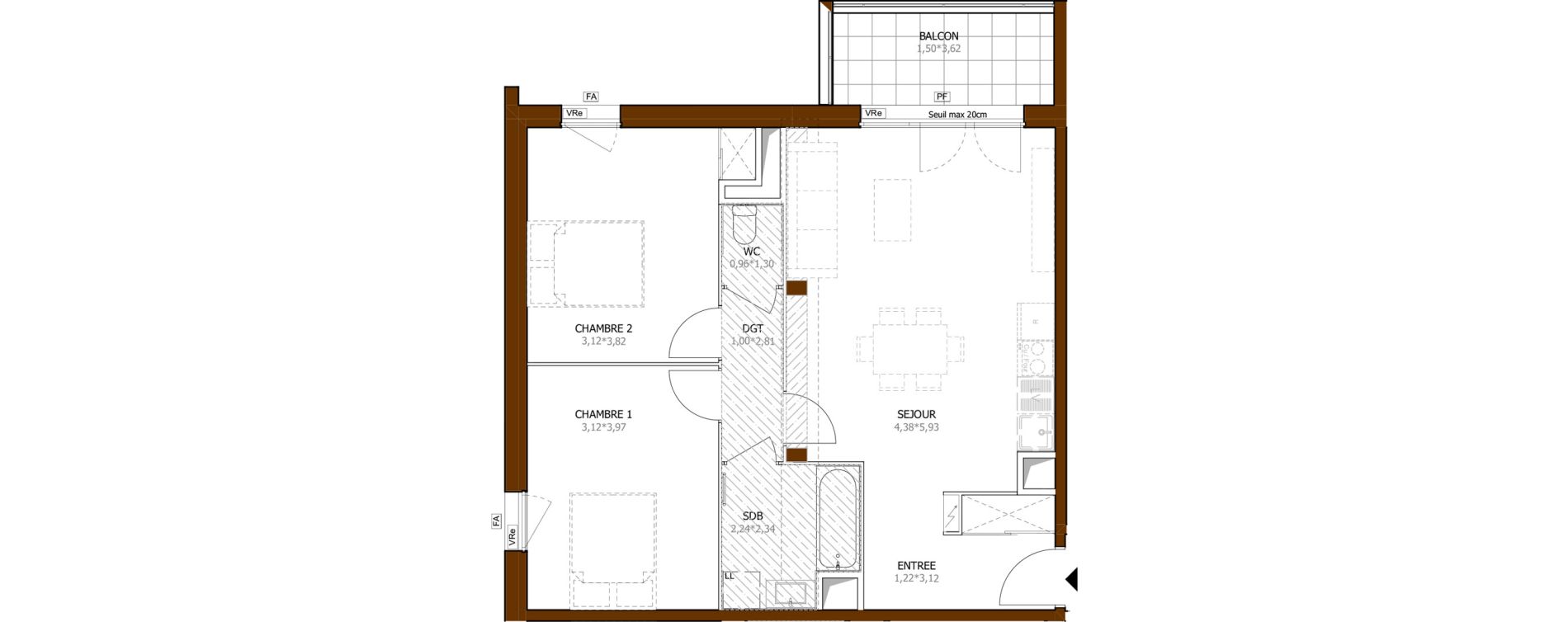Appartement T3 de 64,10 m2 &agrave; Launaguet Centre